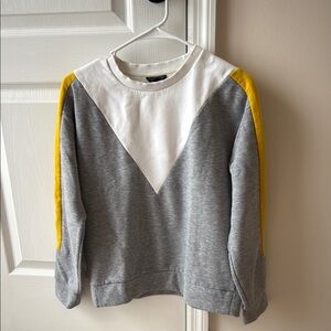 Gray and White Sweatshirt with Yellow Accents